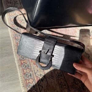 Rodo Italy genuine leather Black Croc-Embossed bag/baguette / evening bag